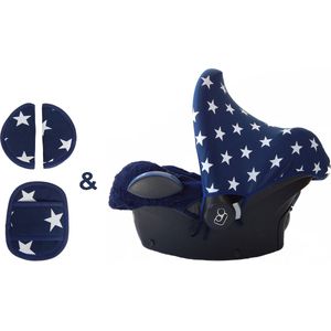 Wallabiezzz Maxi Cosi Zonnekap en Gordelhoes Baby - Donkerblauw Sterren - Kraam cadeau