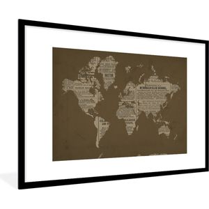Fotolijst incl. Poster - Wereldkaart - Retro - Krant - 120x80 cm - Posterlijst