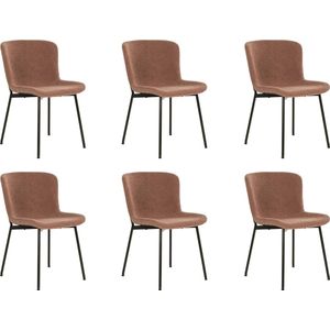 Lewis & Loft Eetkamerstoel Lucy – Eetkamerstoelen - Bouclé - Staal - Bruin - Roestbruin - Set van 6