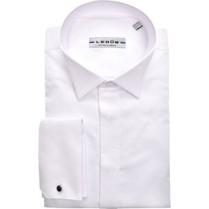 Ledub modern fit smoking overhemd - mouwlengte 72 cm - dubbele manchet en wing kraag - wit - Strijkvriendelijk - Boordmaat: 46