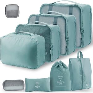 Verpakking kubussen voor koffer - 9 stuks reizen verpakking kubussen lichtgewicht koffer organizer tassen set bagage verpakking organisatoren voor reizen accessoires met schoenen tassen - groen