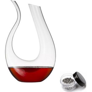 Minismus Decanteerkaraf met Schoonmaakparels- Luxe Karaf 1,5 L - Wijn Karaf - Wijn Accessoires - U-Vorm - Kristal glas