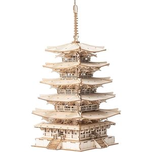 3D Houten Puzzels Bouwpakket voor Volwassenen - Vijf Verdiepingen Pagode Modelk kit voor Creatieve Modelbouw