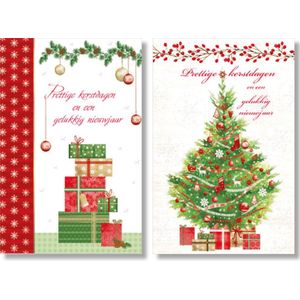 MGPcards - 2 doosjes à 10 Luxe dubbele wenskaarten - Kerst/Nieuwjaar - Foliebewerking - Witte envelop - 10.5 x 16 cm - 2 Motieven per doosje