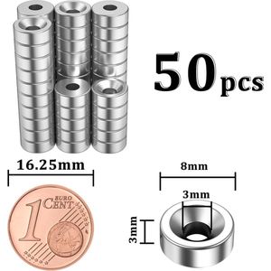 50 stuks sterke neodymium magneten met gat 8 x 3 mm M3 magneten voor magneetbord magneten schroeven schroefbaar platte kleine magneet potmagneet keukenkast koelkast magneet rond