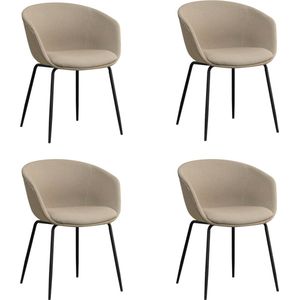 Bronx71® Scandinavische eetkamerstoel Ole taupe gerecyclede stof - Eetkamerstoelen set van 4