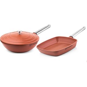 Westinghouse Pannenset - Performance Series Wokpan 28cm + Grillpan 28cm - Rood - Geschikt voor alle warmtebronnen inclusief inductie