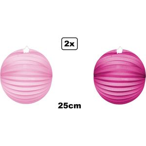 2x Lampion roze en pink 25cm - Barbie set - festival thema feest tropical verjaardag party papier BBQ strand licht fun