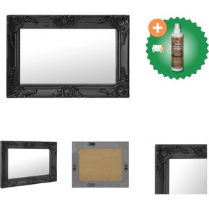 vidaXL Wandspiegel Barok - 60 x 40 cm - Zwart - Spiegel - Inclusief Houtreiniger en verfrisser