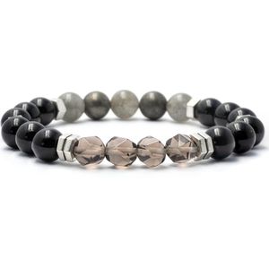 Bixorp Gems Labradoriet + Pyriet + Onyx + Rookkwarts Edelstenen Armband - 8mm / 18cm - Om & Om Edelsteen Kralenarmband