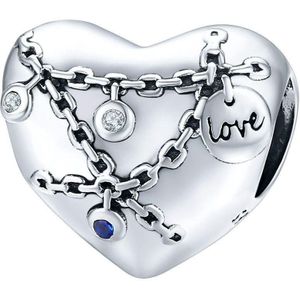 Chained love hart met zirconia bedel | liefde bead | Zilverana | geschikt voor alle bekende merken | 925 zilver