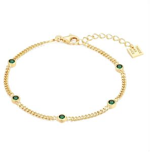 Twice As Nice Armband in verguld zilver, gourmet, 5 groene zirkonia 16 cm+3 cm