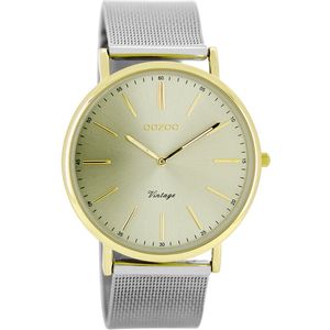 Goudkleurige OOZOO horloge met zilverkleurige metalen mesh armband - C8159