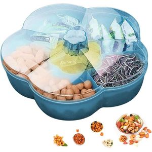 Snack opbergdoos, dienblad voor snack, met deksel, snoepbord, snoepplateau met vak voor noten, voor fruit, noten, snacks, snoep, koekjes (blauw)