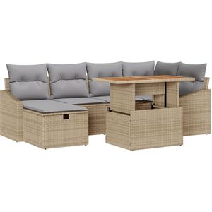 vidaXL - 7-delige - tuinbankset - met - kussens - Beige - poly - riet