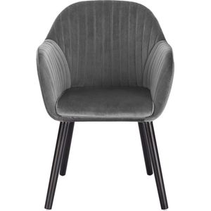 Gestoffeerde eetkamerstoel - velvet kuipstoel - modern & comfortabel - stevig onderstel - stijlvol donkergrijs - 50x42x81 cm