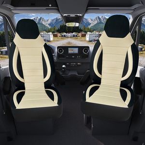 Stoelhoezen voor Fiat Ducato caravan / camper in pasvorm, set van 2 stuks - bestuurder 1 + 1 passagierszijde | Met armleuning hoezen | CBS106 | Zwart - Beige