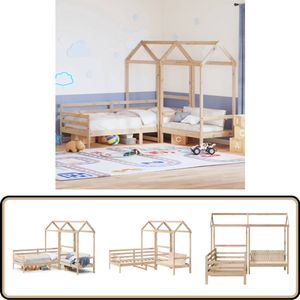 vidaXL Kinderbed met huisje en bankje massief grenenhout 90x200 cm