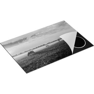Chefcare Inductie Beschermer Koeien in de Wei tijdens Zonsopkomst - Zwart Wit - 81,6x52,7 cm - Afdekplaat Inductie - Kookplaat Beschermer - Inductie Mat