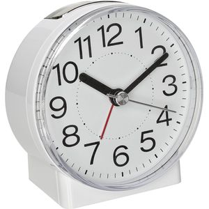 analoge wekker, 60.1037.02, stil uurwerk, alarm met sluimerfunctie, achtergrondverlichting, wit, (L) 85 x (B) 45 x (H) 87 mm