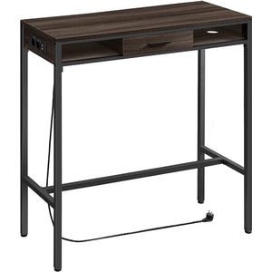 Bartafel met laadstation - Hoge tafel - Bureau - Asbruin - Spaanplaat, Staal - 40 cm x 99,8 cm x 104,6 cm