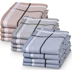 JEMIDI zakdoeken heren 100% katoen - 40 x 40 cm - Set van 12 - Herbruikbare zakdoeken voor volwassenen - In grijs/taupe/blauw