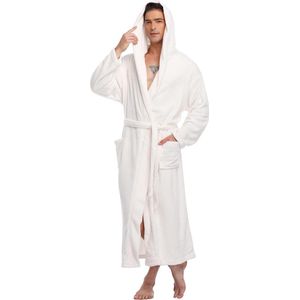 Badjas voor heren, ochtendjas, flanel, nachtkleding, badstof, wollig, lang, elegante zachte kimono met capuchon, microvezel, keuze uit verschillende maten S-2XL