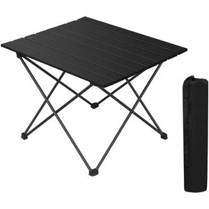 Aluminium campingtafel, inklapbaar, vouwtafel, ultra licht, draagbaar met draagtas, klaptafel, kleine reistafel, bijzettafel voor camping, tuin, balkon, vissen, 56 x 46 x 40 cm, zwart