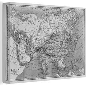 Canvas Wereldkaart - 120x90 - Wanddecoratie Klassieke wereldkaart zwart wit