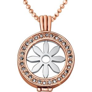 Quiges - Munthouder met Ketting en Munt 25mm Bloem - Rose Goudkleurig met Zirkonia - EPRHZ1885