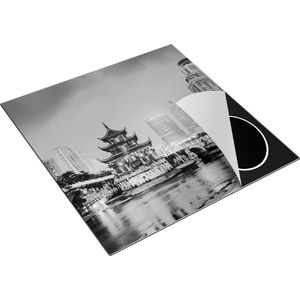 Chefcare Inductie Beschermer Rivier bij Stad Guiyang in China - Zwart Wit - 78x78 cm - Afdekplaat Inductie - Kookplaat Beschermer - Inductie Mat
