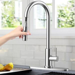 Keukenkraan met afneembare bodem, keukenkraan uitschuifbare mengkraan keuken, RVS warm koud keukenkraan G3/8'' aansluiting 360° draaibaar wastafelkraan met douche twee waterstraalsoorten