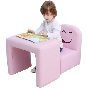 Fashion Life Kids Multifunctionele kinderstoel, stoel en tafel/kruk met grappig smile face voor jongens en meisjes (roze)