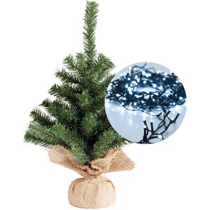 Mini kerstboom 45 cm - met kerstverlichting helder wit 300 cm - 40 leds