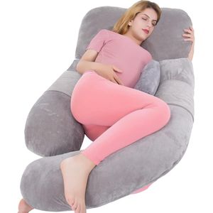 Zwangerschapskussen - Zijslaapkussen volwassenen - Extra groot U-vormig lichaamskussen - 152 cm - Borstvoeding - Moederschap en zwangerschap - Met afneembare kant, apart steunkussen en afneembare hoes - Grijs