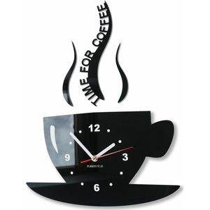 Stellar Koffie Wandklok - Koffiekop - Zwart 3D - Analoog - Zonder Tikken - Modern Design - 36 cm