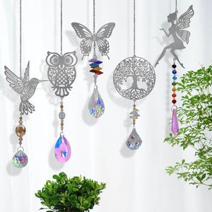 5 stuks zonnevangers, kristallen hanging, windspel, religieuze thema's, regenboog, levensboom, elf, kolibrie, vlinders, hanger, kristal, ornament kristallen om op te hangen, voor raam, huis, tuin