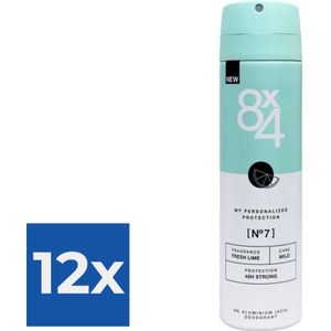 8x4 Deodorant Spray No.7 Fresh Lime - 150ml - Voordeelverpakking 12 stuks