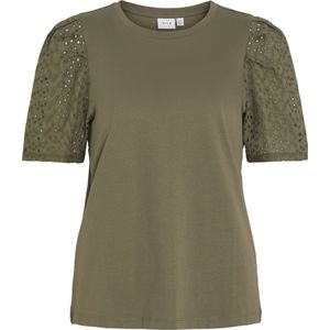 Vila T-shirt Vimerry S/s Emb Anglaise Top 14093507 Dusty Olive Dames Maat - S