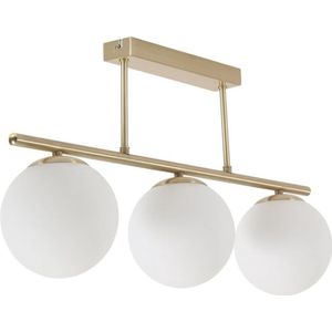 Kave Home - Mahala plafondlamp met stalen detail, messing afwerking en drie matglazen bollen