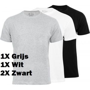 4 Effen T-Shirts - Mannen T-shirt met ronde hals - Duurzaam - Katoen - Zwart/Wit/Grijs - Extra Large