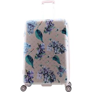 ELLE - Floret | Harde Koffer met print / Reiskoffer met print - 78cm (Large) - Lila