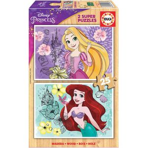 Educa - puzzel Disney - Ariel en Rapunzel - houten puzzels - 2 in 1