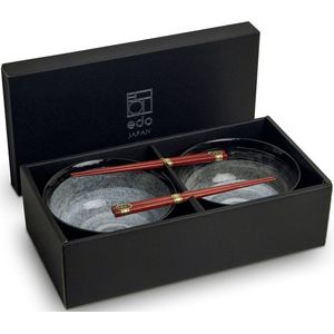 Noodle Kommen Set - Edo Japan - Kuro Serviesset - 4 delig - Geschikt voor 2 personen - Geleverd in een geschenkdoos! Cadeau Tip 2024