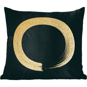 Sierkussens - Kussen - Cirkel van gouden glitter op een zwarte achtergrond - 45x45 cm - Kussen van katoen