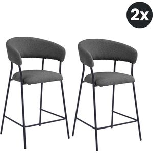 2x Barkruk Ava - Bouclé Antraciet (Set van 2)