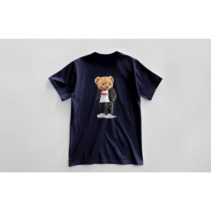 Streetwear Teddy Bear Graphic T-Shirt Beetee, Navy Blue, Urban Style - XS