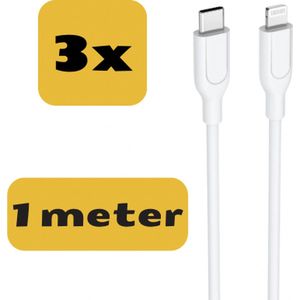 3 stuks - iPhone Oplaad Kabel USB-C Lightning - 1 meter - 12 / 12 PRO / 12 PRO MAX / 11/ 11 PRO (MAX) / XS / XR/ X / iPhone 8 / 8 Plus/ iPhone SE/ 6 / 5 / 5SE - premium kwaliteit - Oplaadkabel - wit