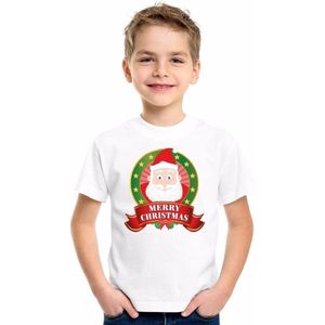 Kerst t-shirt voor kinderen met Kerstman print - wit - jongens en meisjes shirt 158/164