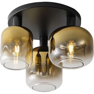 Moderne glazen plafondlamp Dentro | goud / zwart / transparant | drie lichtpunten | glas / metaal | Ø 35 cm | H 30 cm | woonkamer lamp / slaapkamer lamp / hal en overloop lamp | modern design